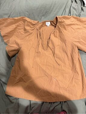 Women's Rust Tan Peasant Tie-Neck Top